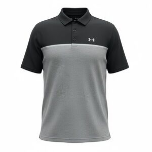 Under Armour HeatGear Polo Shirt Mens M Black Gray Colorblock Golf Athletic